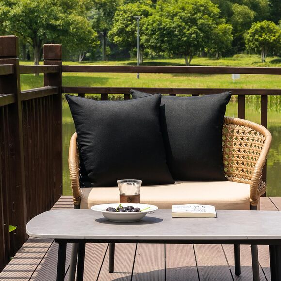ALL Outdoor Waterproof Throw Pillow Covers Set of 2  for Couch 22x22 inch Black - Picture 2 of 5